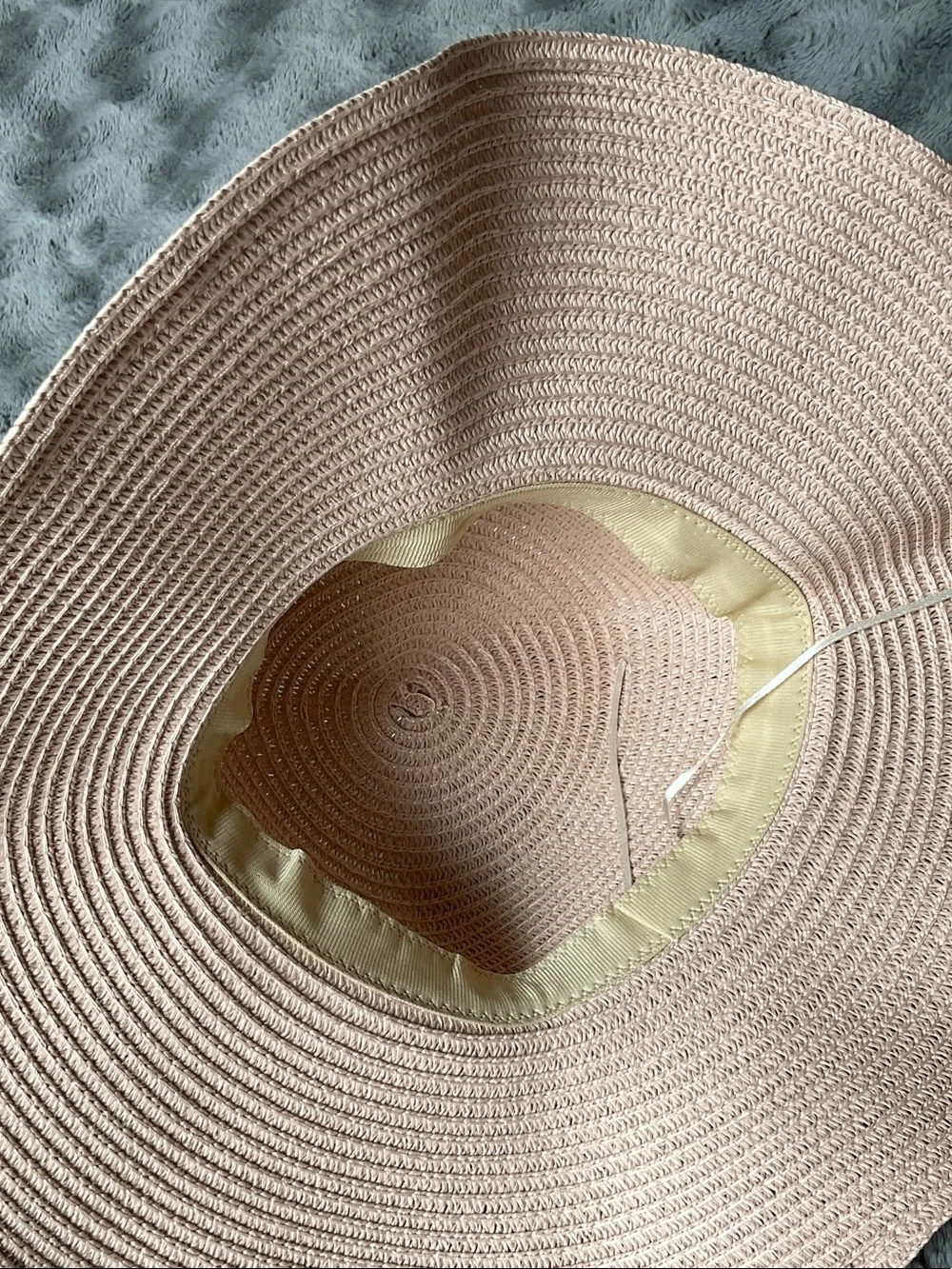 Wide Brim Straw Sun Hat with Black Ribbon - Blush Pink